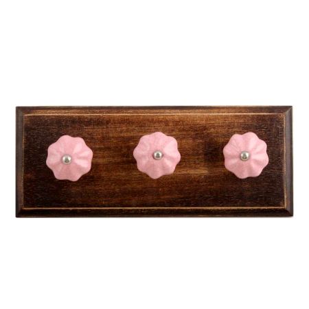 Pink Melon Crackle Ceramic Wooden Hooks